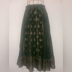 Aurelia Dark Green and Gold Maxi Skirt